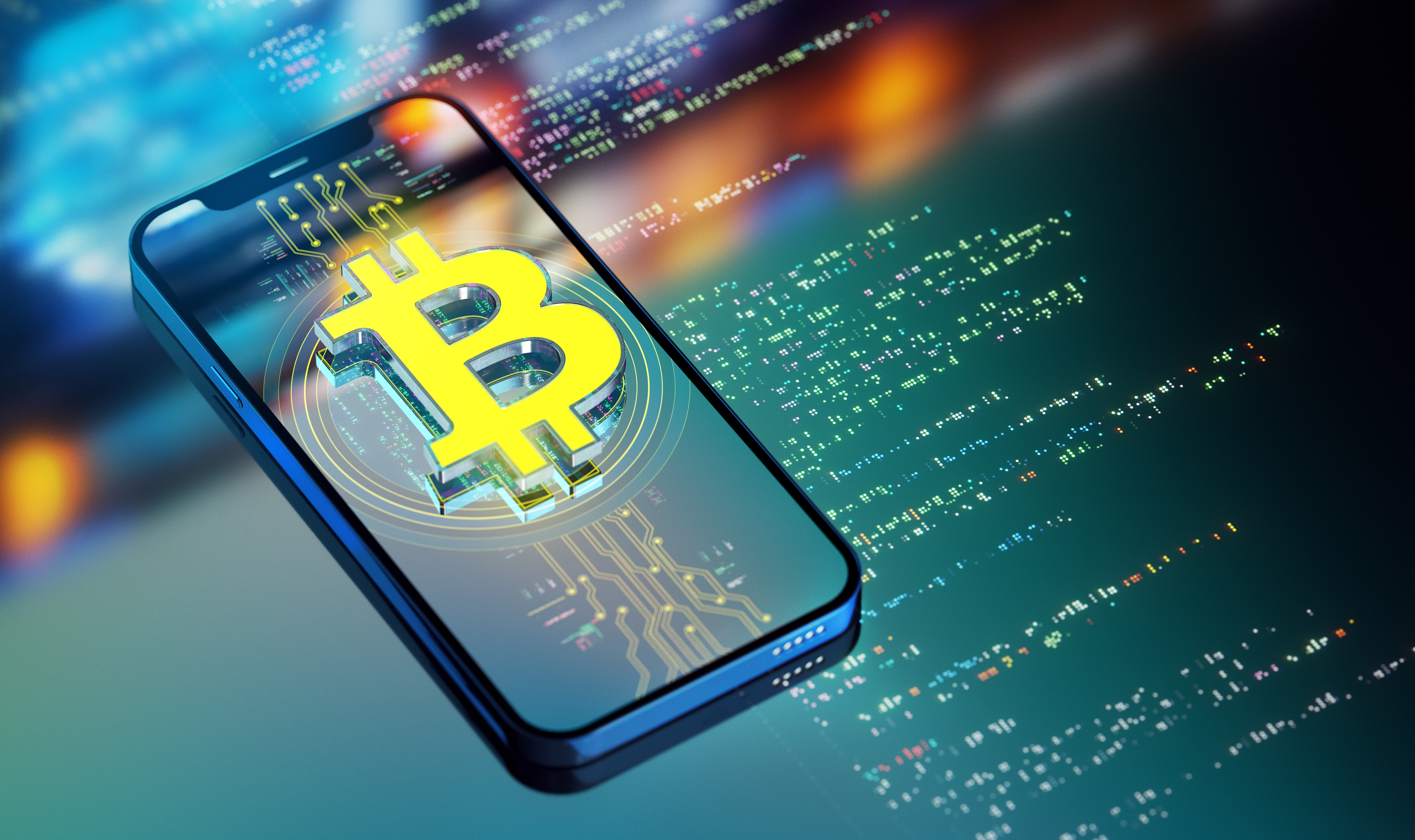 Digital cryptocurrency symbols including Bitcoin, Ethereum, and other altcoins